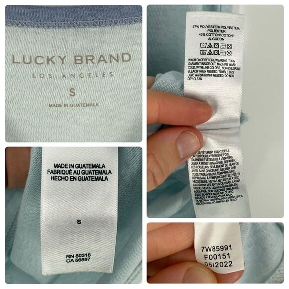 Lucky Brand 90 Ringer Crew Tee in Cashmere Blue | Size Small - Picture 7 of 7